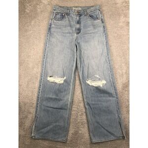 MOTHER Light Blue Wide Leg Distressed Jeans